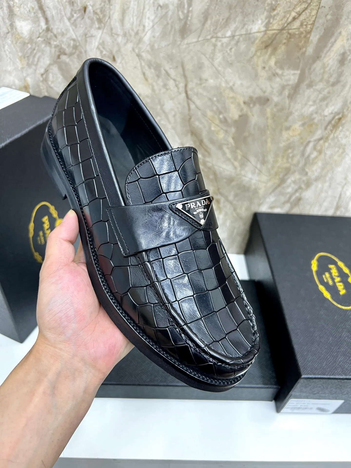 PRADA~ Size: 38-44 (customized 45/46 P: 💰880 P's original official website new high-end men's leather shoes, top-quality original replicas, made of imported open edge beads/calf leather, calf leather breathable lining, original leather outsole!